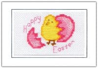Happy Easter, Yellow Chick & Pink Shell Card ~ 14 Count Cross Stitch Kits