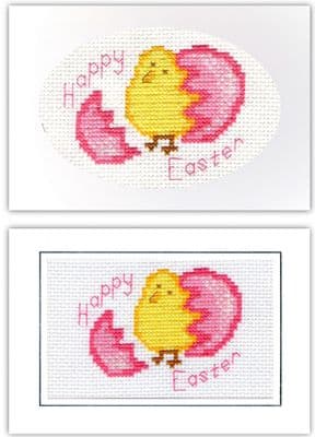 Happy Easter, Yellow Chick & Pink Shell Card ~ 14 Count Cross Stitch Kits