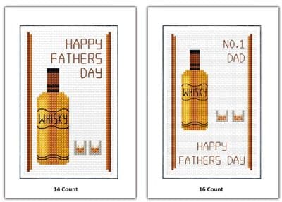 Happy Fathers Day, No. 1 DAD ~ Whisky & Glasses ~ Cross Stitch, A6 Card Kit