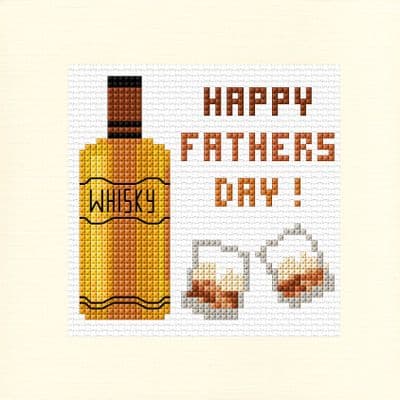 Happy Fathers Day,  Whisky & Glasses ~ 14ct Cross Stitch Square Card Kit