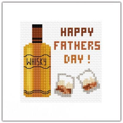 Happy Fathers Day,  Whisky & Glasses ~ 14ct Cross Stitch Square Card Kit