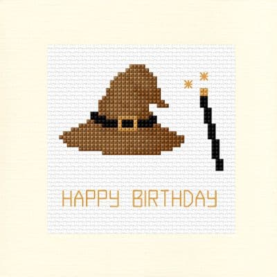 Happy / Magical Birthday,  Wizard Hat & Wand ~ Cross Stitch Card Kit 5.5