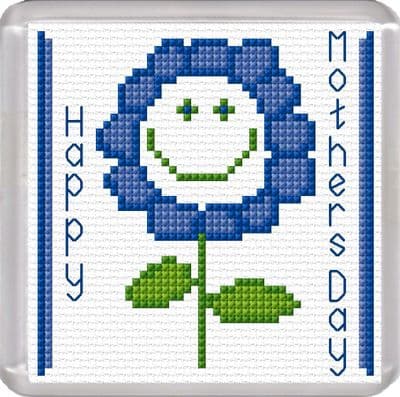 Happy Mothers Day, Smiley Flower (Blue) ~ 16 Count Coaster Cross Stitch Kit