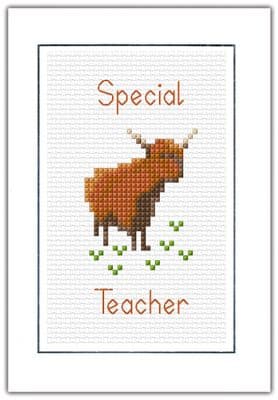 Highland Cow: Special or Thank You Teacher Cross Stitch Card Kit | 14ct A6