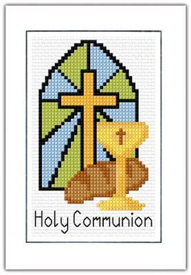 Holy Communion: Blue & Green Cross Stitch Card Kit | 14ct A6