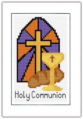 Holy Communion, Orange + Lavender Blue Card ~ 14 Count Cross Stitch Kit