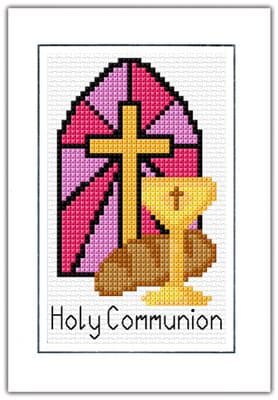 Holy Communion: Pink & Purple Cross Stitch Card Kit | 14ct A6
