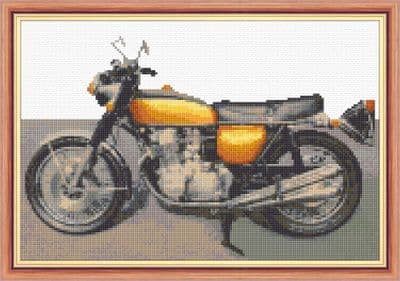 Honda Motorbike, Golden Colour ~ 14 Count Cross Stitch, 12