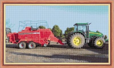 John Deere Tractor & Massey Ferguson Baler: Counted Cross Stitch Kit or Chart | 14ct 18