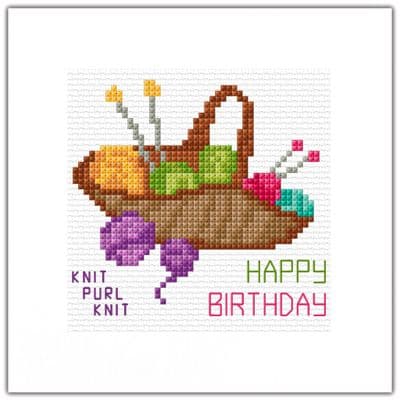 Knitting Basket ~ Happy Birthday, Greeting Card Cross Stitch Kit 5.5