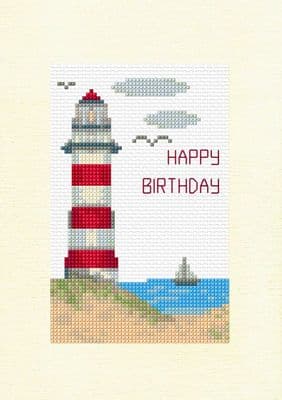 Lighthouse, Beach & Sea: Happy Birthday Cross Stitch Card Kit | 14ct A5  6