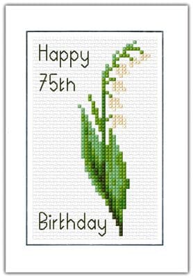 Lily of the Valley: Happy 75/70/60 Birthday Cross Stitch Card Kit | 14ct A6