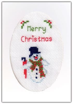 Merry Christmas Snowman ~ 14ct Cross Stitch A6 Card Kit