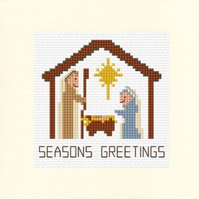 Nativity Scene: Seasons Greetings Christmas Cross Stitch Card Kit | 14ct Square 5.5