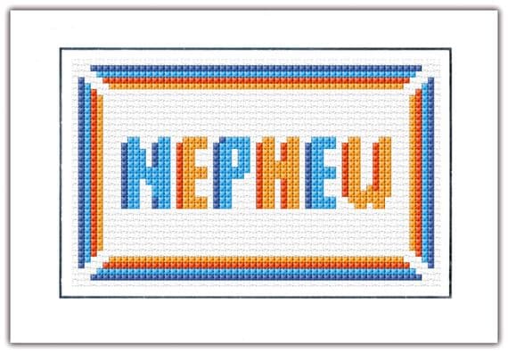 Nephew Cross Stitch Card Kit | Blue & Orange Block Wording | 14ct A6
