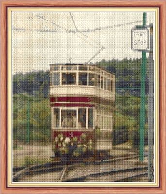 Old Tram, 1316 Pockerley, Public Transport: Counted Cross Stitch Kit or Chart | 14ct 10
