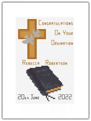 Ordination of the Church, Cross + Grey or Purple Bible Design  ~ 14ct Cross Stitch A5 Card Kit