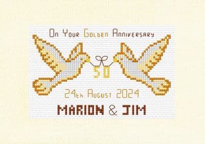 Pair of Doves: 50th Golden Anniversary Cross Stitch Card Kit | 14ct A5 8