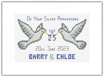 Pair of Doves, On Your Silver Anniversary ~ 25th Cross Stitch A5 Card Kit