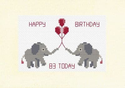 Pair of Grey Elephants & Balloons: Happy Birthday 14ct Cross Stitch A5  CardKit