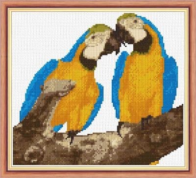 Pair of Macaws, Ara Ararauna: Counted Cross Stitch Kit or Chart | 14ct 9