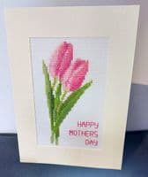 Pair of Pink Tulips: Happy Birthday Cross Stitch Card Kit | 14ct A5 6