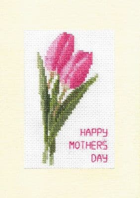 Pair of Pink Tulips ~ Happy Mothers Day, 14ct Cross Stitch A5 Card Kit