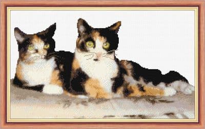 Pair of Resting Tortoiseshell Cats ~ 14 Count Cross Stitch 17