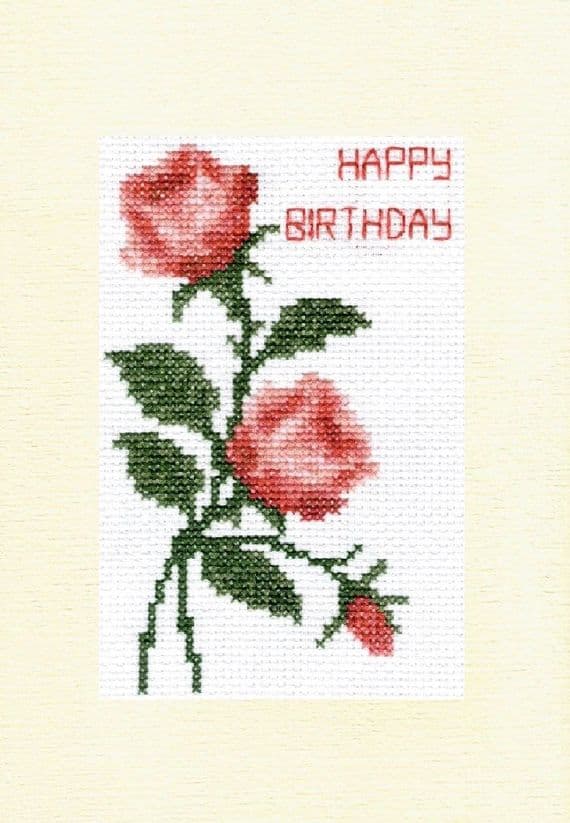 Pair of Roses + Bud Birthday Cross Stitch Card Kit | Skye Stitching