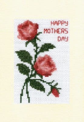 Pair of Roses + Bud: Happy Mothers Day Cross Stitch Card Kit | 14ct A5