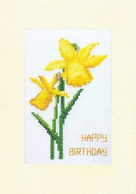 Pair of Yellow Daffodils ~ Happy Birthday, 14ct Cross Stitch A5 Card Kit