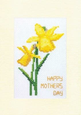 Pair of Yellow Daffodils ~ Happy Mothers Day Cross Stitch A5 Card Kit