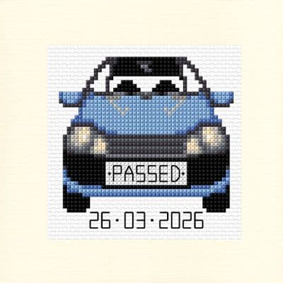 Passed Driving Test, New License ~ Car Design Cross Stitch Card Kit 5.5