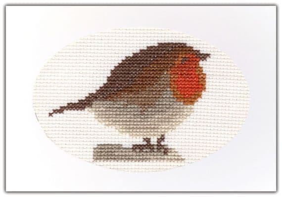 Perching Red Robin, Christmas/Birthday ~ A6 Cross Stitch Card Kit