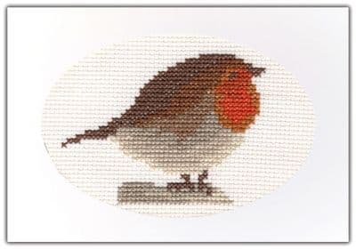 Perching Red Robin: No Wording Cross Stitch Card Kit | Oval 14ct A6