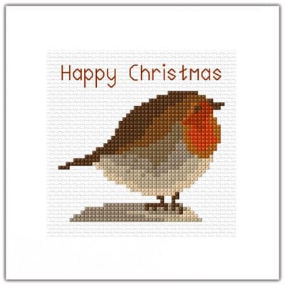 Perching Robin: Happy Christmas Cross Stitch Card Kit | 14ct Square 5.5