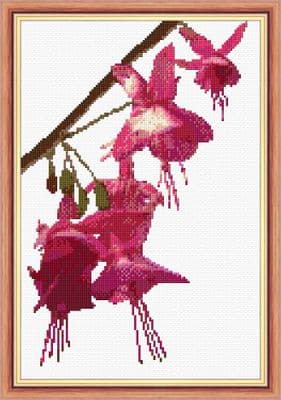 Pink/Cerise Hanging Fuchsia Flower with Buds ~ 14 Count Cross Stitch 8