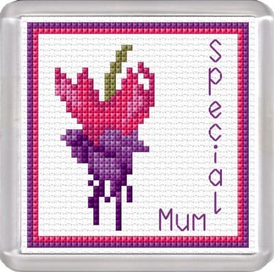 Pink & Purple Fuchsia Coaster: Special Mum Flower Counted Cross Stitch Kit | 14ct 3.8