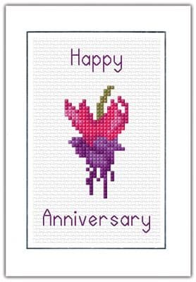 Pink & Purple Fuchsia: Happy Anniversary Cross Stitch Card Kit | 14ct A6