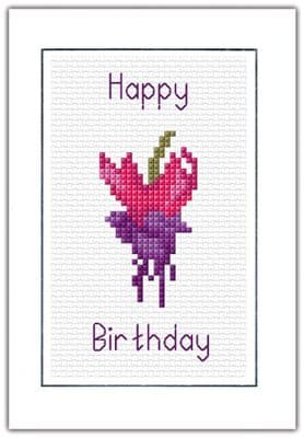 Pink & Purple Fuchsia: Happy Birthday Cross Stitch Card Kit | 14ct A6