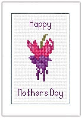 Pink & Purple Fuchsia: Happy Mothers Day Card Cross Stitch Kit | 14ct A6
