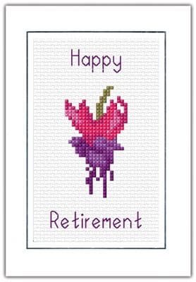 Pink & Purple Fuchsia:  Happy Retirement Cross Stitch  Card Kit | 14ct A6