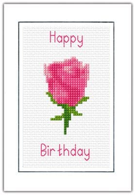 Pink Rose: Happy Birthday Cross Stitch Card Kit | 14ct A6
