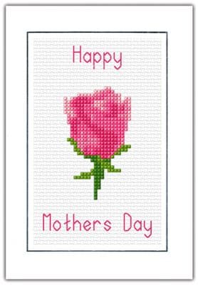 Pink Rose: Happy Mothers Day Cross Stitch Card Kit | 14ct A6