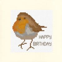 Proud Standing Robin: Happy Birthday 14ct Cross Stitch Square Card Kit 5.5