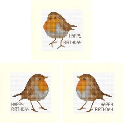 Proud Standing Robin: Happy Birthday 14ct Cross Stitch Square Card Kit 5.5