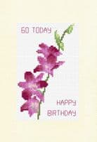 Purple Dendrobium Orchid Stem ~ 60/70/80 Today, Happy Birthday Cross Stitch A5 Card Kit