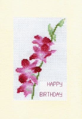Purple Dendrobium Orchid Stem: Happy Birthday Cross Stitch Card Kit | 14ct A5