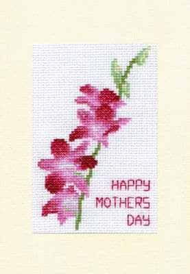 Purple Dendrobium Orchid Stem: Happy Mothers Day Cross Stitch Card Kit | 14ct A5 6