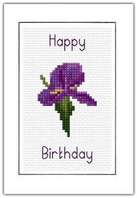 Purple Iris: Happy Birthday Cross Stitch Card Kit | 14ct A6